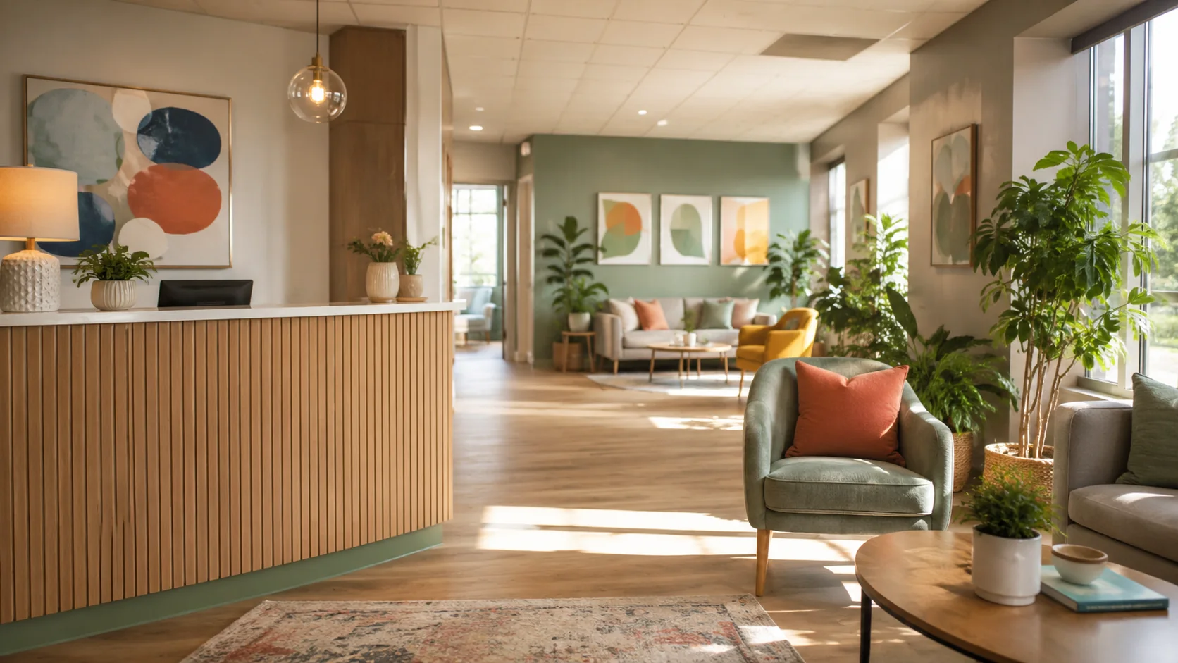 Warm and welcoming counselling clinic reception area